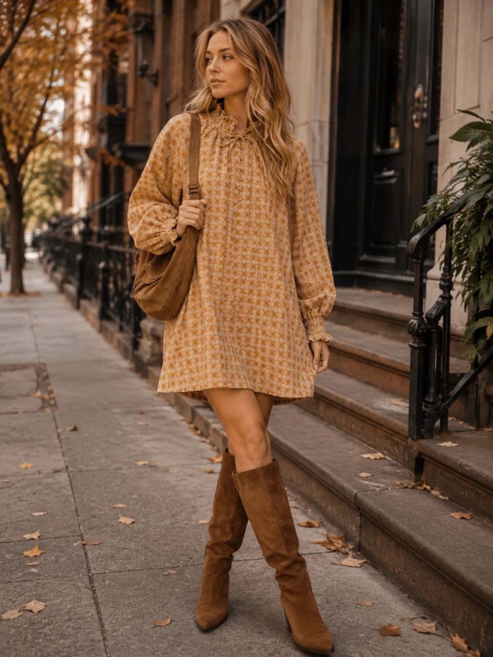 "Lovelo"Women's Long Sleeve Button Up Front Pockets Stitched Detailed Mini Dress